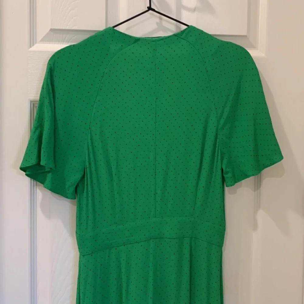 Whistles Kelly Green Micro Spot Polka Dot Modest Midi Dress Size 2 - Picture 5 of 12